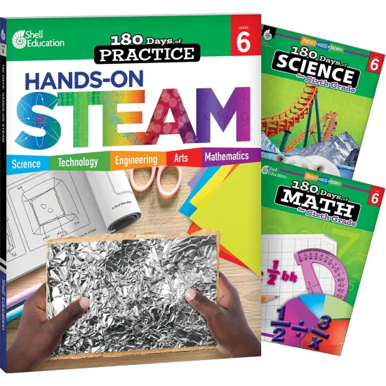 180 Days STEAM, Science, & Math Grade 6: 3-Book Set {1}