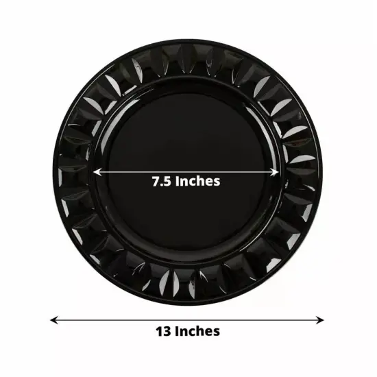 BLACK 6 Round 13" Plastic CHARGER PLATES Bejeweled Rim Design {3}
