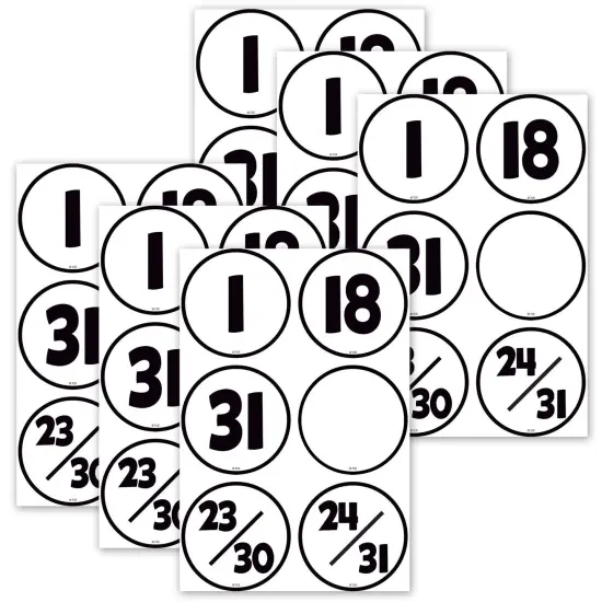 Black & White Calendar Days, 36 Per Pack, 6 Packs {1}
