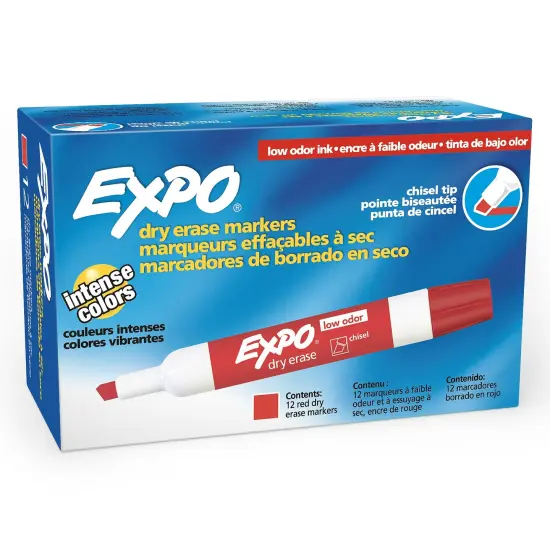 Low-Odor Dry Erase Markers, Chisel Tip, Red, Box of 12 {1}