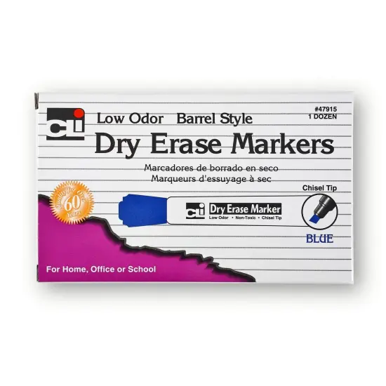 Dry Erase Markers, Barrel Style, Chisel Tip, Blue, 12 Per Pack, 3 Packs {2}