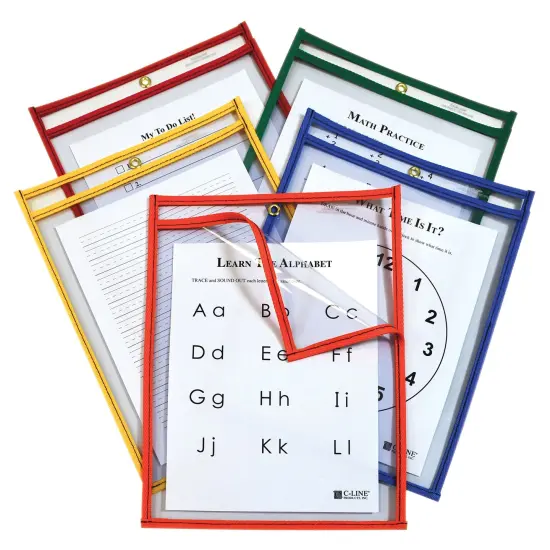 Super Heavyweight Plus Reusable Dry Erase Pockets - Study Aid, Assorted Primary Colors, 9 x 12, Box of 25 {1}