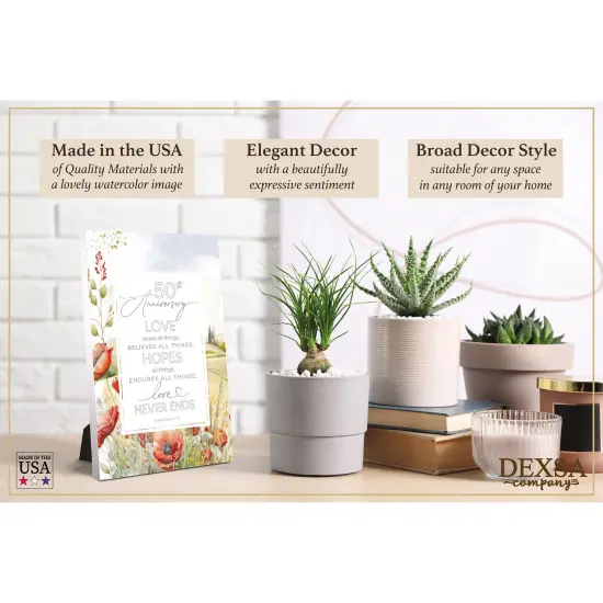 5oth Anniversary Wood Plaque with Easel and Hook Wall Tabletop Art - 6 inches x 9 inches {3}