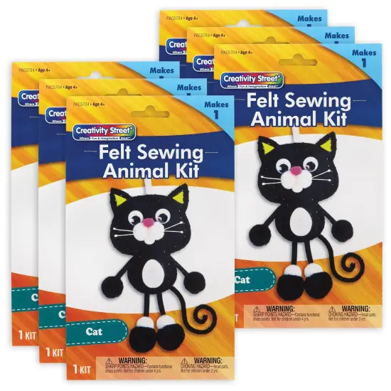 Felt Sewing Animal Kit, Cat, 4" x 10.25" x 1", 6 Kits {1}
