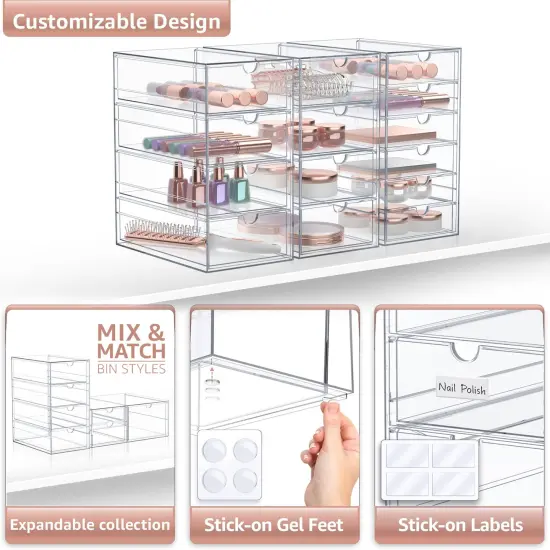 Sorbus 14 Drawers Acrylic Organizer for Makeup, Organization and Storage, Art Supplies, Jewelry, Stationary - 3 Pcs Clear Stackable Storage Drawers {4}