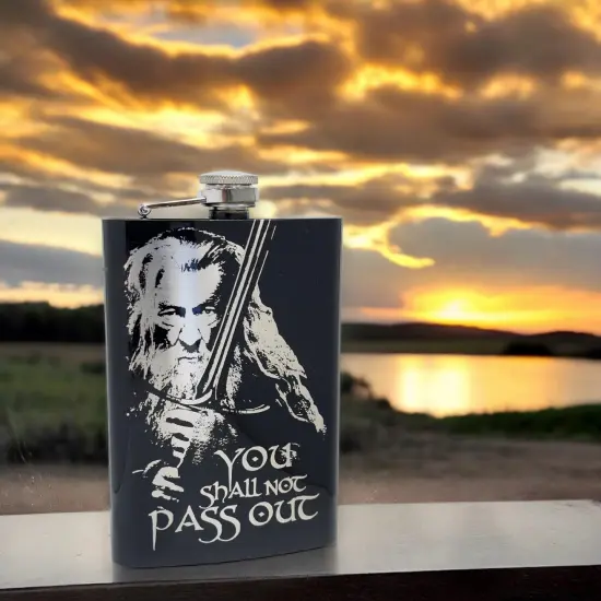 8oz BLACK You Shall Not Pass Out Flask {4}