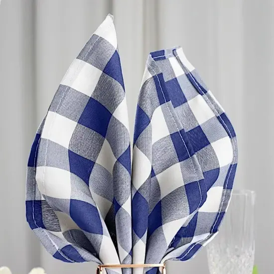25 pcs 15x15" Navy Blue White Checkered Polyester NAPKINS {6}