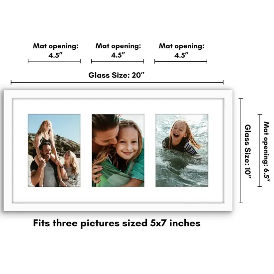 Americanflat 10x20 Collage Picture Frame - Displays (3) 5x7 Photos with Mat or (1) 10x20 Photo without Mat - Wall Gallery Decor - Plexiglass Cover - Hanging Hardware - Black {2}