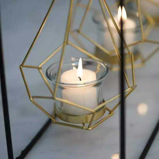 Gold Black 10" tall Iron Stand with 3 Geometric Metal Tealight Holders {3}