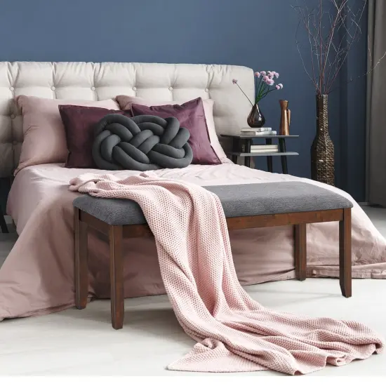 Versatile Upholstered Entryway Footstool Bench with Sturdy Wooden Legs {2}