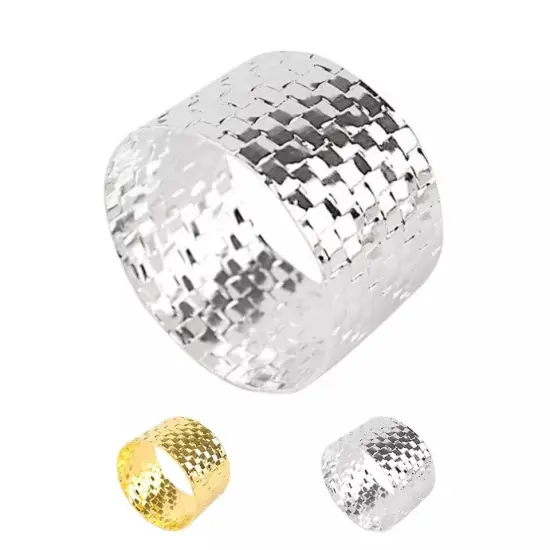 4 Round Basket Weave Design Metal Napkin Rings Silver {6}
