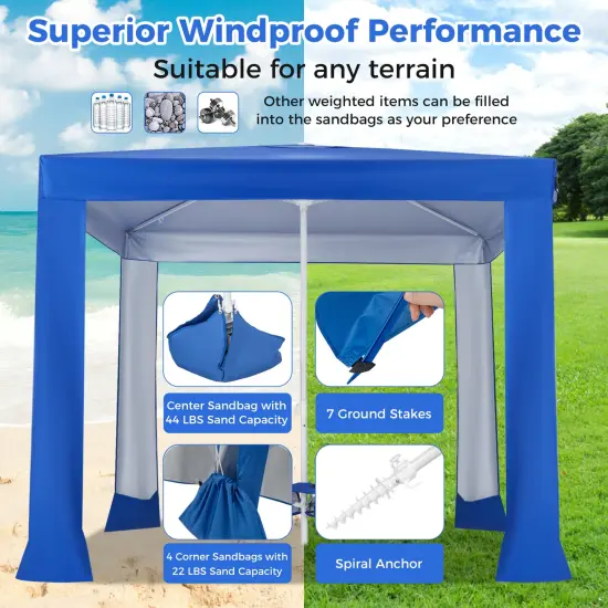 Beach Canopy Tent With Detachable Sidewall And Folding Table-Blue {6}