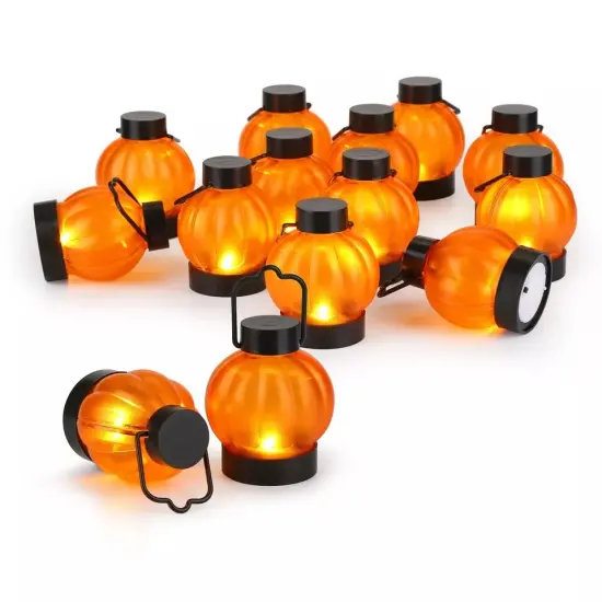12Pcs LED Pumpkin Tea Lights Flickering Candles Flameless Halloween Party Decor {6}
