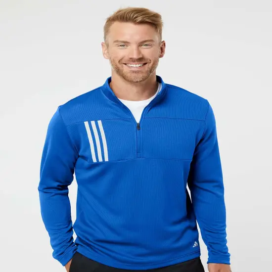 Adidas&reg; 3-Stripes Double Knit Quarter-Zip Pullover Black/ grey two {7}