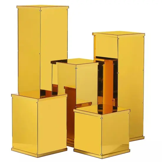 5 GOLD Acrylic DISPLAY BOXES Pedestal Riser Centerpiece {3}