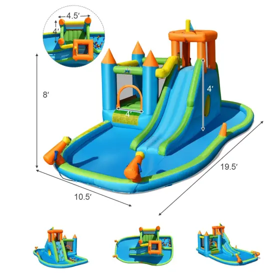 Inflatable Water Slide Kids Bounce House Splash Water Pool with Blower {4}