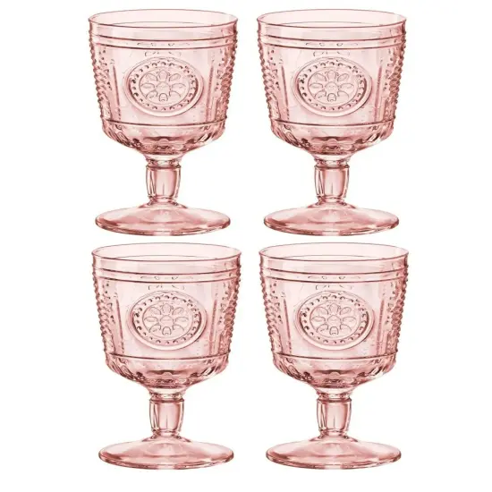 Bormioli Rocco Romantic Stemware Drinking Glass 4 Set 10.75 oz Cotton Candy Pink {1}