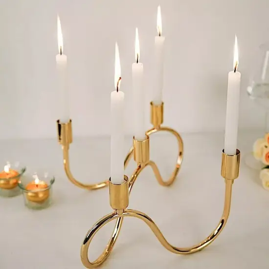 9" x 6" GOLD Metal 5 Arm Candelabra Taper CANDLE HOLDER {4}