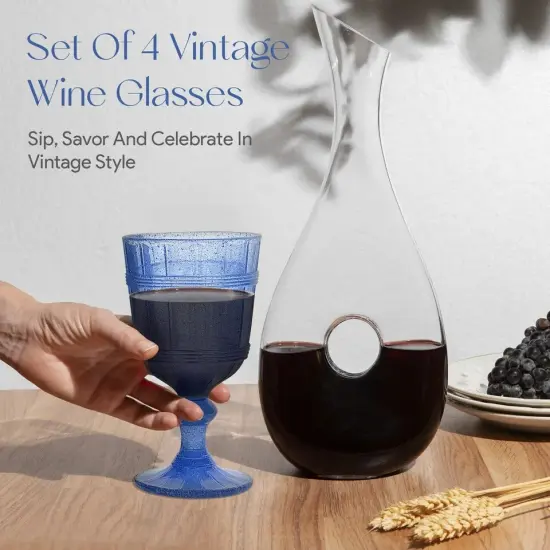 American Atelier Vintage Blue Bubbles Wine Glasses Set of 4, 11 oz - Blue {4}