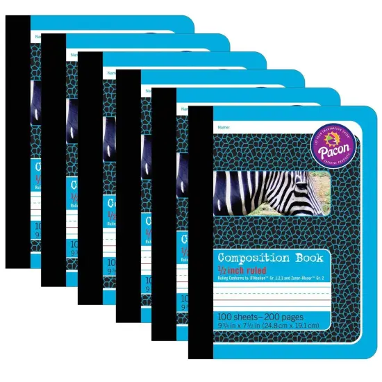 Primary Composition Book, Book Bound, D'Nealian Grades/Zaner-Bloser, 1/2" x 1/4" x 1/4" Ruled, 9-3/4" x 7-1/2", 100 Sheets, Pack of 6 {1}