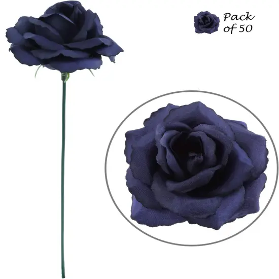 Oceanic Charms | 50-Piece Set | Detachable & Flexible Silk Navy Blue Rose Picks | 3.5" Flower Heads | Add a Nautical Touch to Floral Decor & DIY Projects, Floral Home by Artificial Flowers {1}