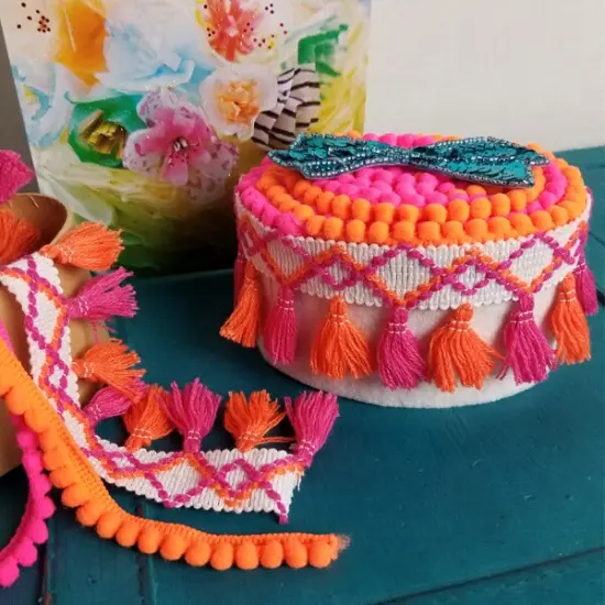 10 Yards of Stitched Trim Geo Diamond Tassel Trim | 10 yard cut {2}