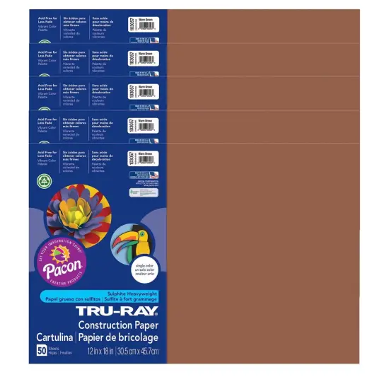 Construction Paper, Warm Brown, 12" x 18", 50 Sheets Per Pack, 5 Packs {1}