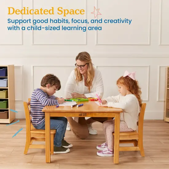 24in x 24in Square Hardwood Table with 20in Legs and Two 10in Chairs, Kids Furniture {4}