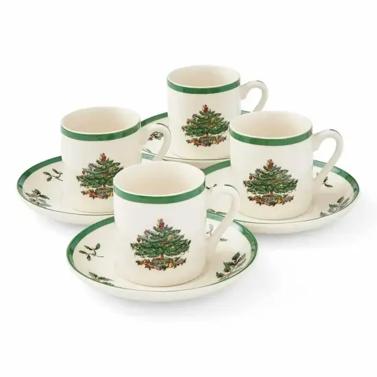 Spode Christmas Tree Espresso Cup and Saucer, Set of 4 {1}