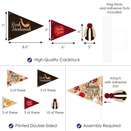 Big Dot of Happiness Rosh Hashanah - Triangle Jewish New Year Party Photo Props - Pennant Flag Centerpieces - Set of 20 {4}