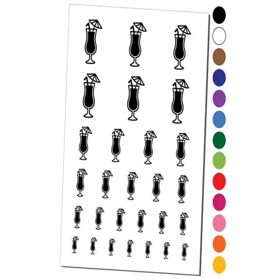 Daiquiri Cocktail Umbrella Drink Temporary Tattoo Water Resistant Fake Body Art Set Collection White {1}