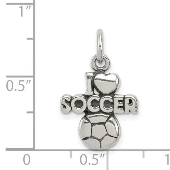 Sterling Silver Antiqued I Love Soccer Charm Pendant Jewerly 17mm x 14mm {3}
