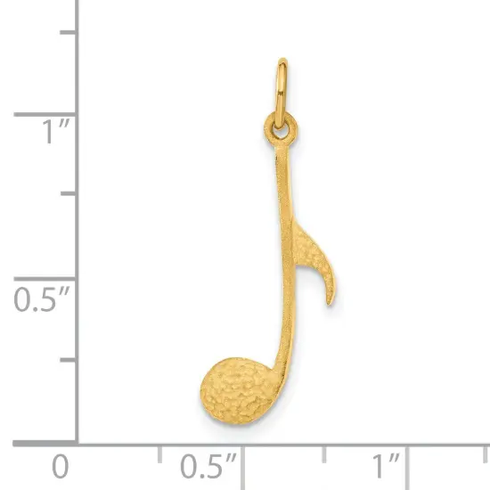 14K Yellow Gold Eighth Music Note Charm Musical Pendant Jewerly 28mm x 10mm {2}