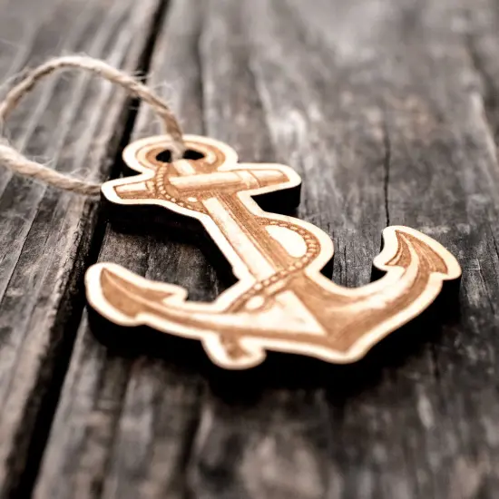 Ornament - Anchor - Raw Wood 3x4in {2}