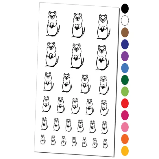 Cheerful Standing Quokka Temporary Tattoo Water Resistant Fake Body Art Set Collection Black {1}