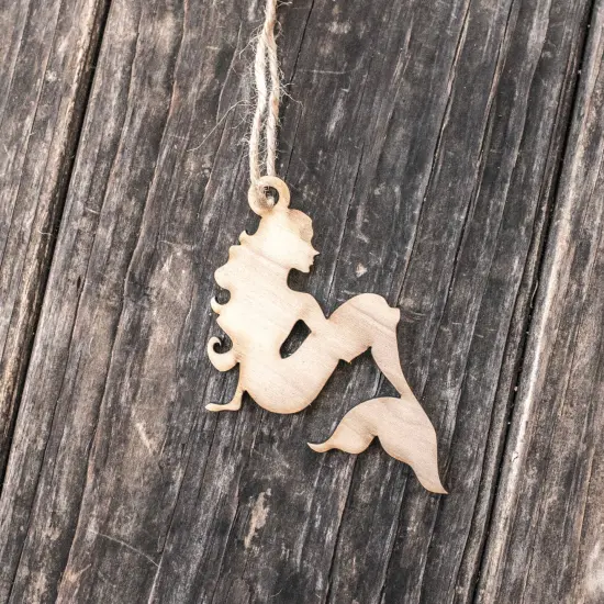 Ornament - Mermaid - Raw Wood 3x3in {2}