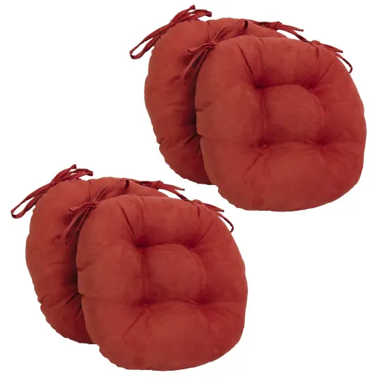 16-inch Solid Micro Suede Round Tufted Chair Cushions (Set of 4) - Cardinal Red {1}