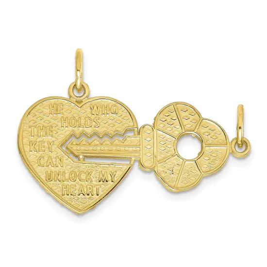 10K Yellow Gold Key To My Heart Breakable Charm Jewelry 22mm x 31mm {1}