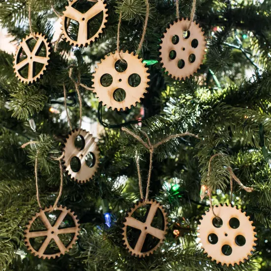 Ornament - Gears Set of 8 - Raw Wood 3x3in {1}
