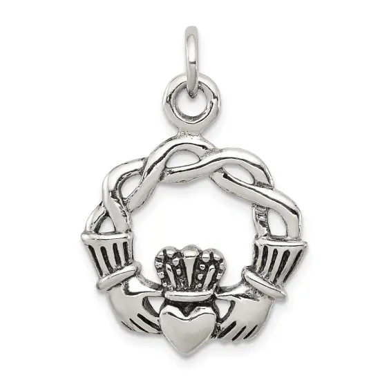 Sterling Silver Antiqued Claddaugh Pendant Charm Love Jewerly 29mm x 21mm {1}