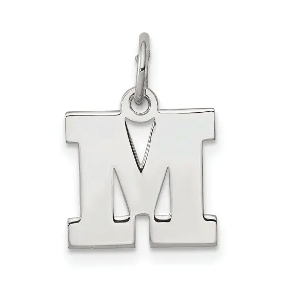 Sterling Silver Small Block Initial Letter M Charm Jewerly 16mm x 10mm {1}