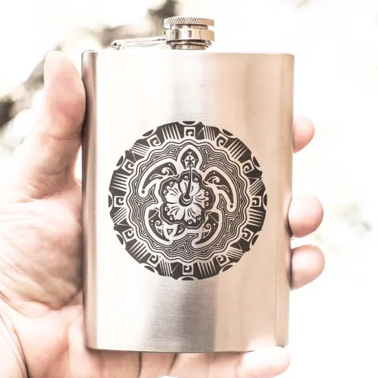 8oz Tribal Turtle Stainless Steel Flask {1}