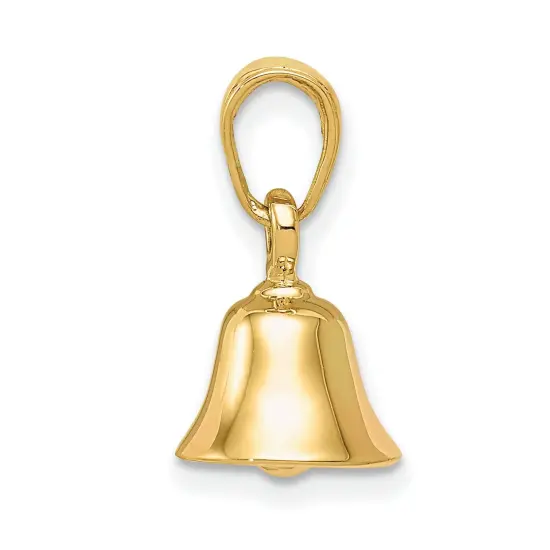 14K Yellow Gold 3D Moveable Bell Charm Pendant Jewelry 16mm x 9mm {2}