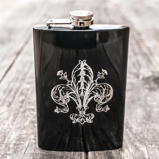8oz BLACK Fleur de Lis Flask {2}