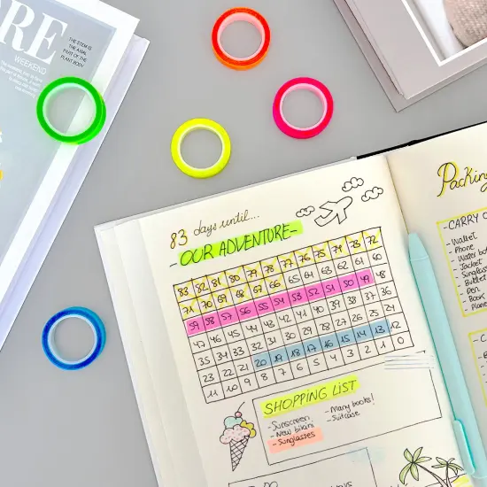 Wrapables Transparent Fluorescent Neon Removable Highlighter Tape 8mm x 5M (Set of 5) {4}