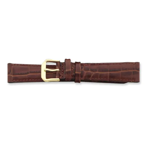 de Beer Brown Crocodile Grain Leather Watch Band 19mm Gold Color {2}