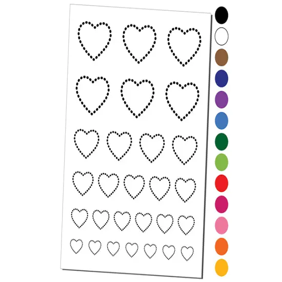 Dotted Heart Outline Temporary Tattoo Water Resistant Fake Body Art Set Collection Red {1}