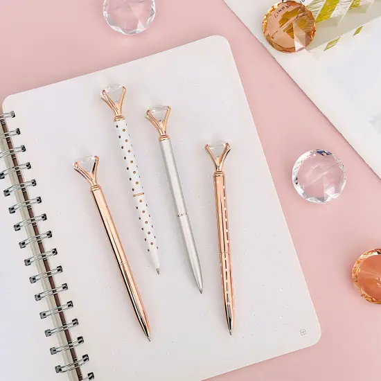 Wrapables Crystal Diamond Ballpoint Pens, 1.0mm Medium Point Wedding Pens with Refills (Set of 8 Pens + 8 Refills), Rose Gold, Dots, Silver {5}