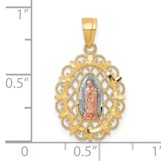 10K Gold Two Tone Our Lady Of Guadalupe Pendant Charm Jewelry 22mm x 13mm {2}