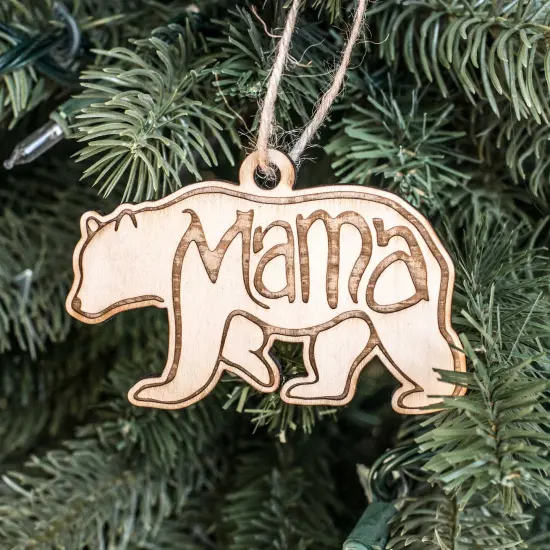 Ornament - Mama Bear - Raw Wood 4x2in {1}